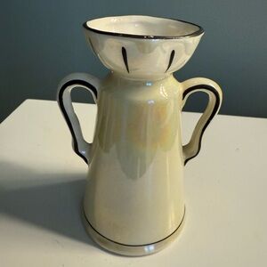 Elegant Cream Vase with Black Accents